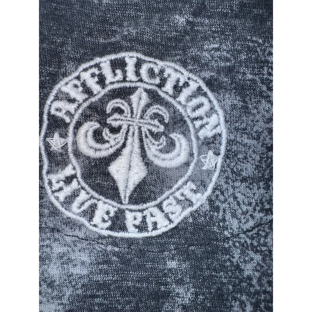 Affliction men's gray tie dyed long sleeve tshirt‎ epaulets size medium